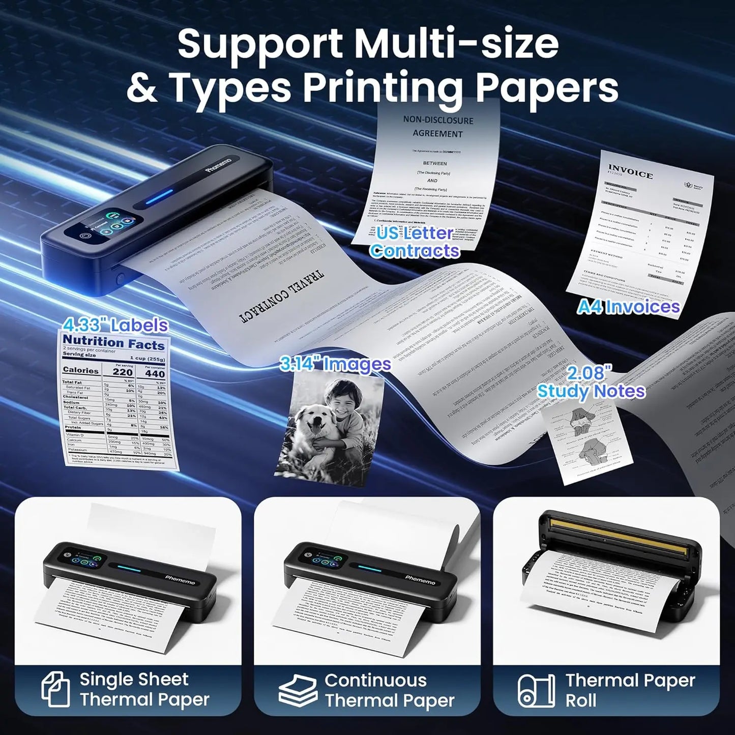 Phomemo M832D Touchscreen Portable Printer Thermal Inkless Supports Prints A4 & US Letter, Compatible with iOS/Android/PC