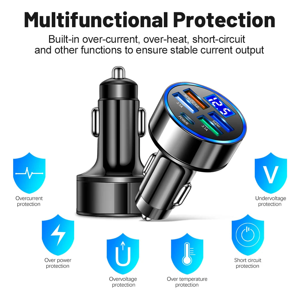 Vumpach 5 Ports USB Car Charge 250W Quick 7A Mini Fast Charging For iPhone