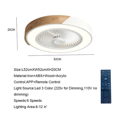 Modern Wood 52CM Bedroom or dinning room Ceiling Fan Light Lamp 220V APP + Remote Control