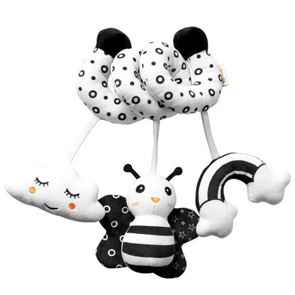 Newborns Spiral Hanging Activity Stroller Toy Baby Carseat Toy Black & White Lion Koala Rattle  for Crib Mobile Sensory Toy Gift