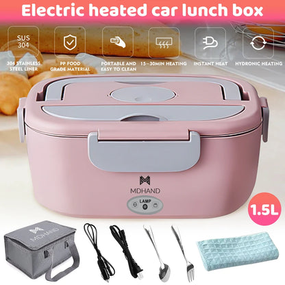 1.5L 65W Portable Electric Lunch Box for Car Or Home -  Stainless Steel Liner with Cloth