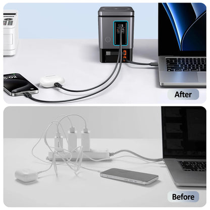 6-in-1 Cell Phone Charging Station with Retractable USB-C Cable Power Tower 105W Fast Charger for iPhone Airpod