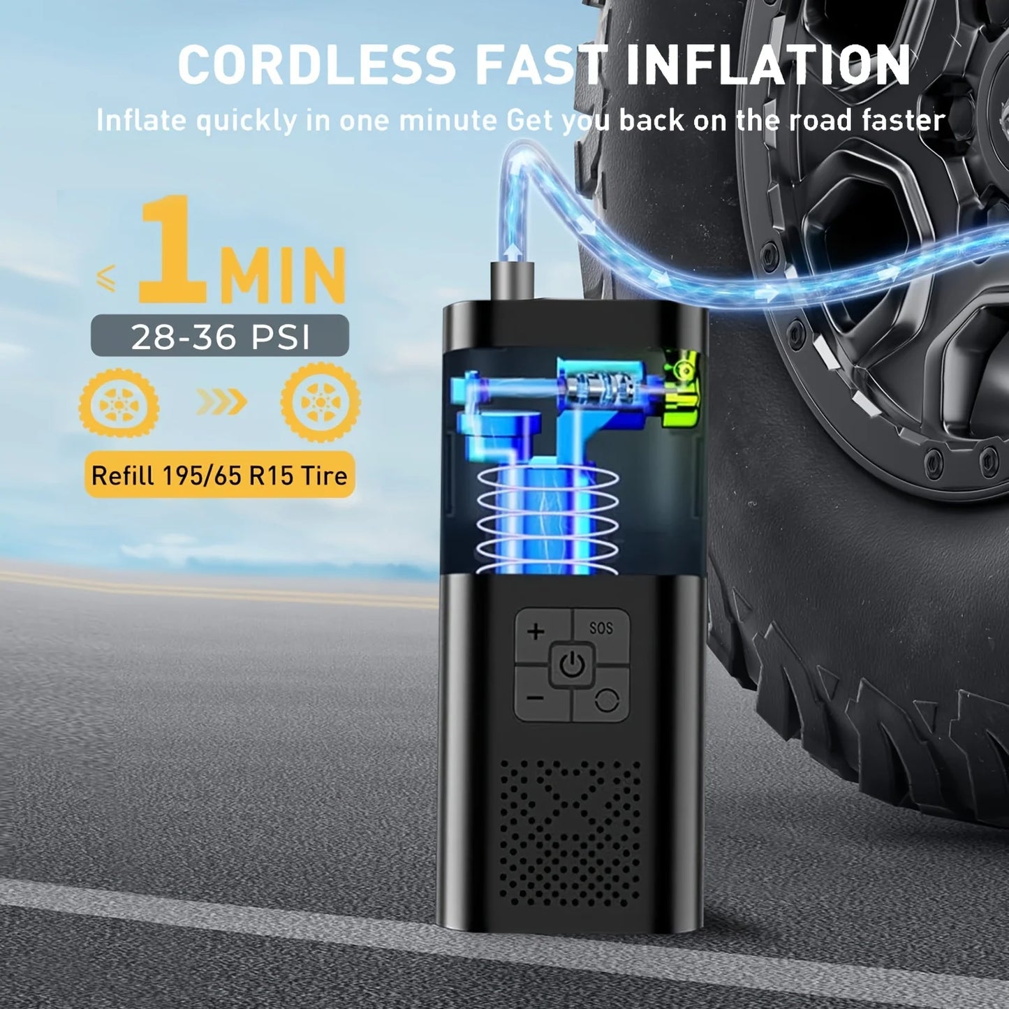 Portable Air Compressor 3X Faster 150PSI Cordless Tire Inflator Pump with Digital Gauge for