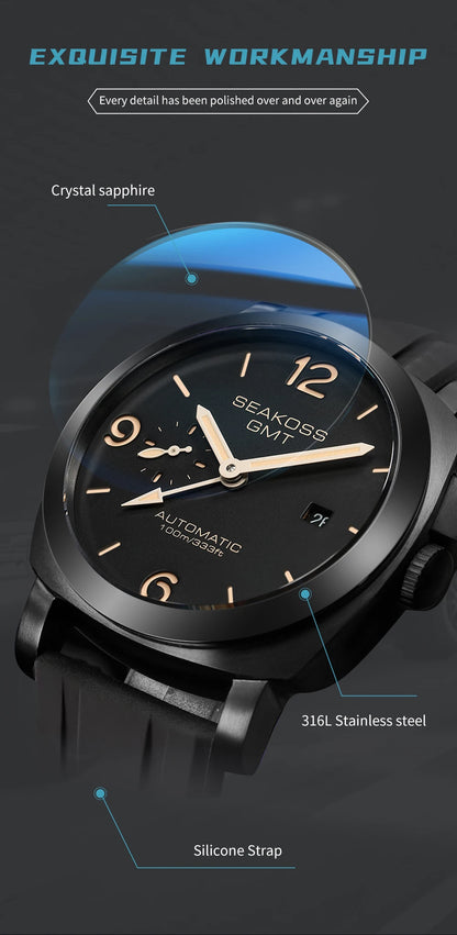 SEAKOSS GMT Men‘s Diving Automatic Mechanical Watches Seagull ST2557