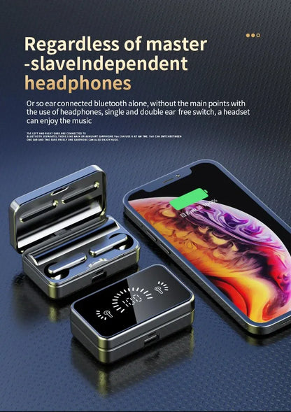 S20 Bluetooth Earphone  Mirror case with Digital Display Touch Control  Earbuds