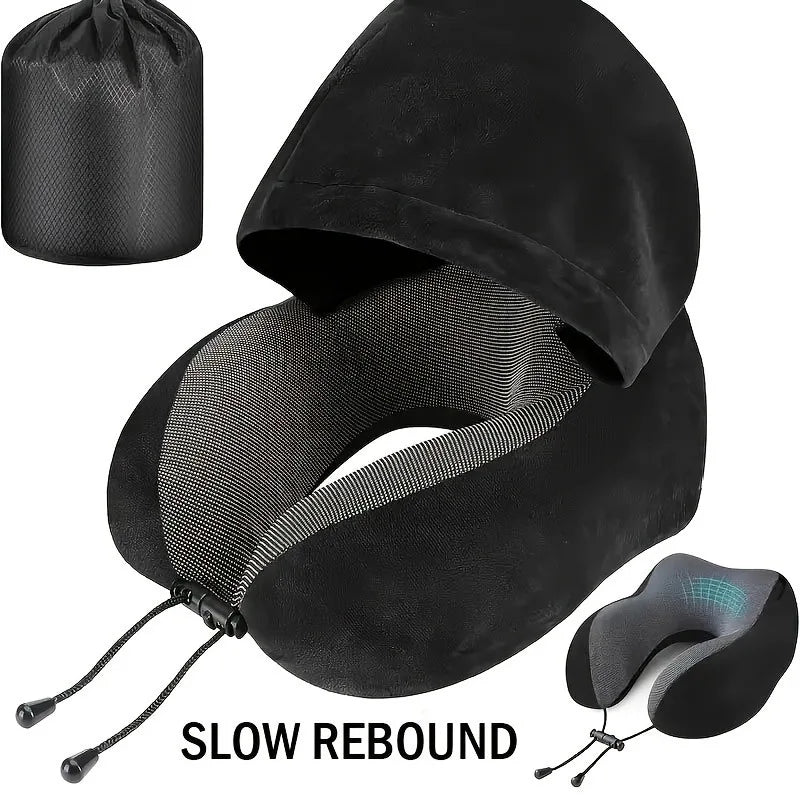 Neck Support for Airplane Memory Foam U-Shaped Travel Pillow with Detachable Hoodie
