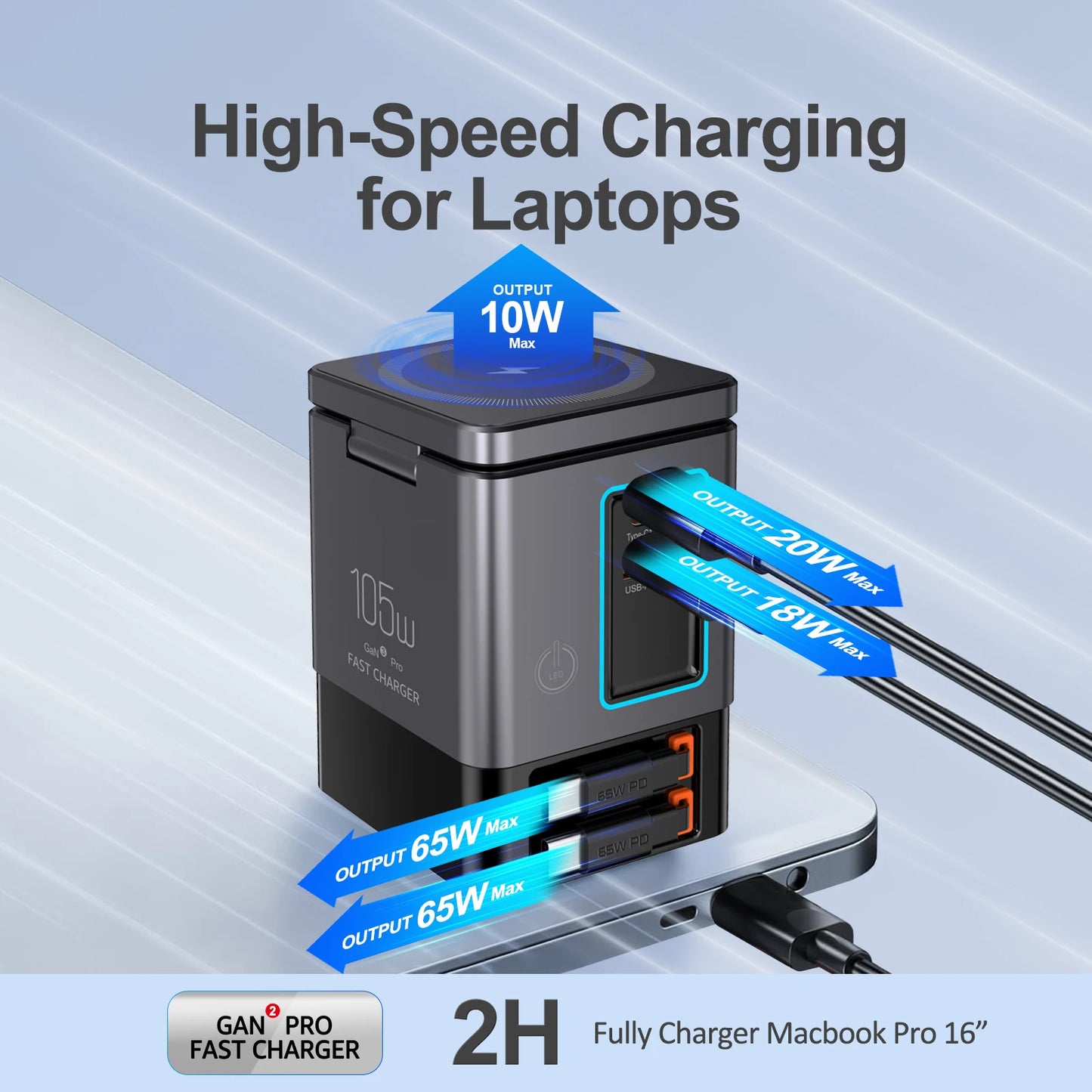 6-in-1 Cell Phone Charging Station with Retractable USB-C Cable Power Tower 105W Fast Charger for iPhone Airpod