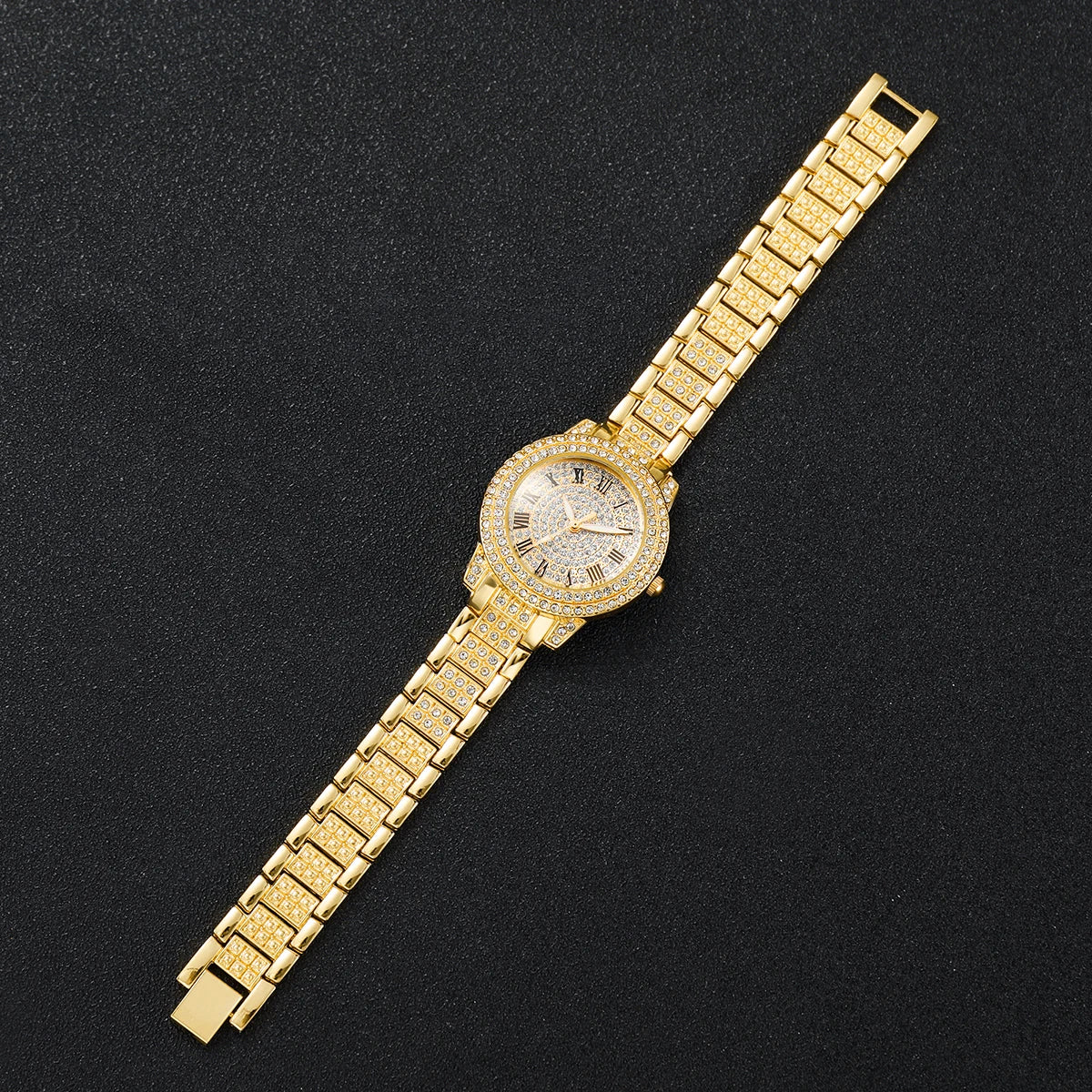 Gold alloy & Diamond Women Watch With Heart Jewelry Set (Without Box) 2 or 6PCS