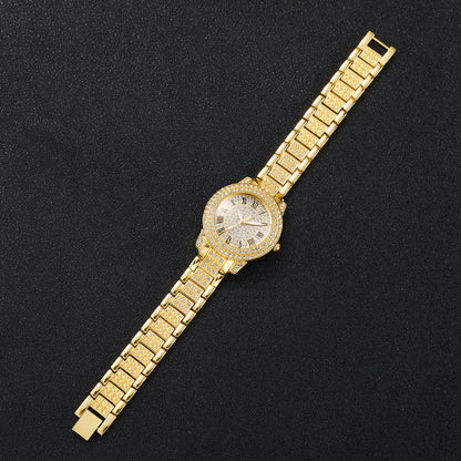 Gold alloy & Diamond Women Watch With Heart Jewelry Set (Without Box) 2 or 6PCS