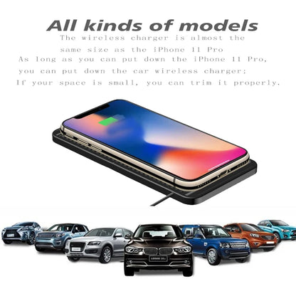 Cordless 15W Car Charger Pad Non-Slip Qi Fast Charging for Android & iPhone 11/12/13/14 - Vehicle Phone Charger