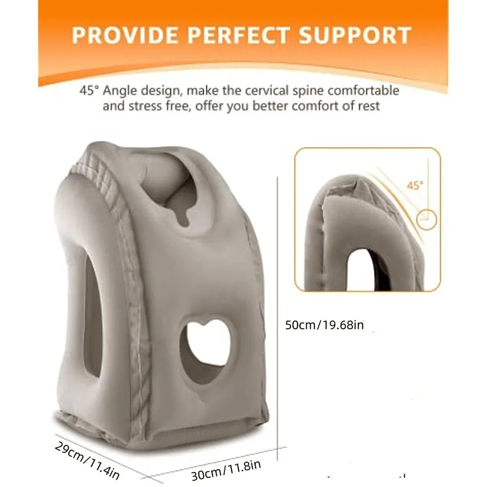 Inflatable Air Cushion Pillow Headrest Chin Support for Airplane, Car, Office Rest Neck Nap Pillow