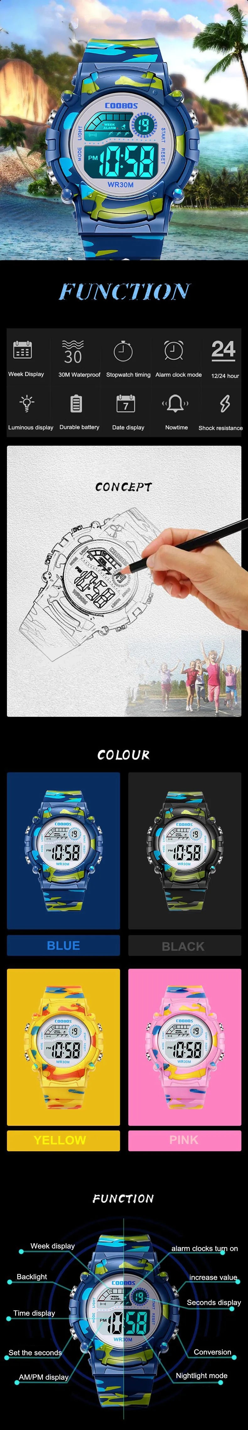 Digital LED Luminous Waterproof Watch for Kids Multi-function
