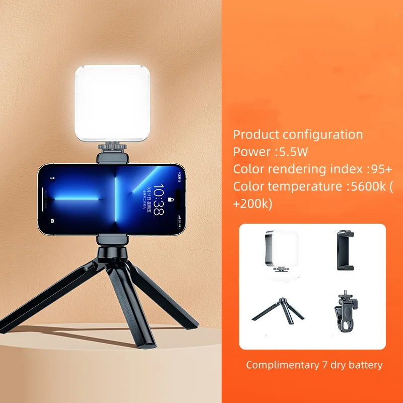 Led Adjustable Portable Selfie Video Light-Brightness Boost Color Control with Clamp Tripod Selfie Stick