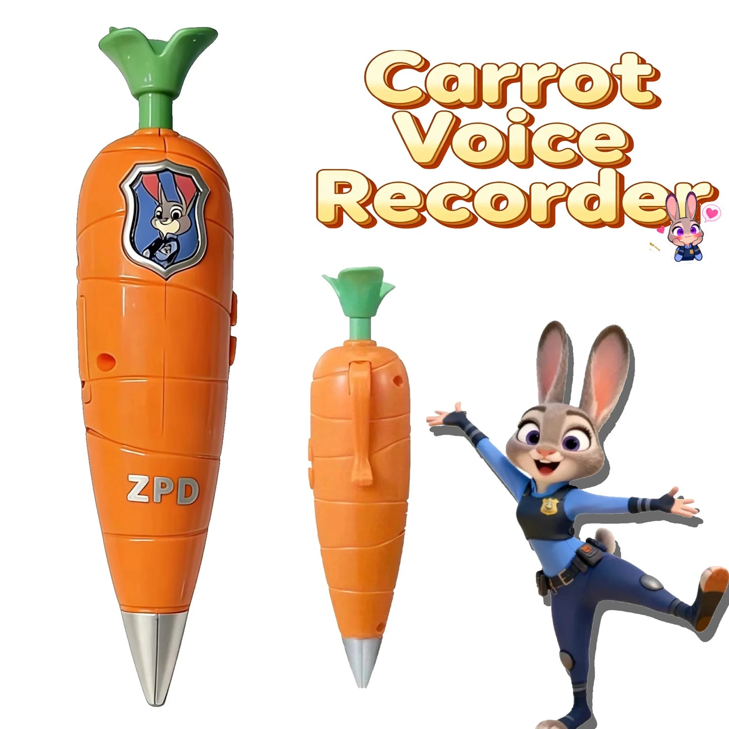 Zootopia 2 Carrot Recorder Pen (60-Second Mini Recorder) | 2-in-1 Judy & Nick Themed Kids’ Version | Movie Cosplay Prop & Gift