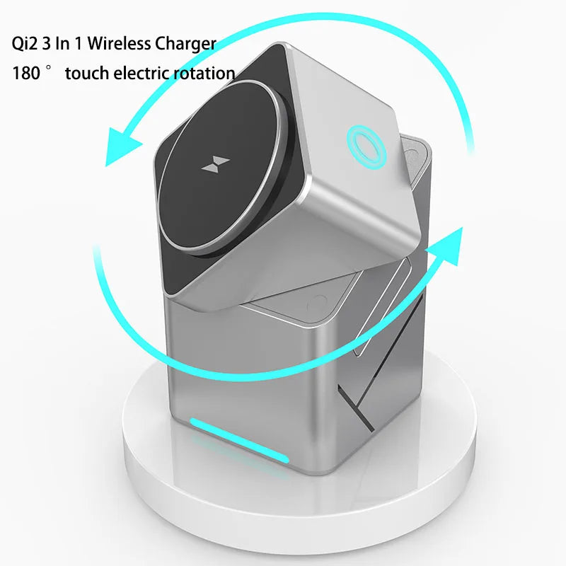Rotating iphone  3in1 15w Magnetic Wireless Charger Stand For iPhone 16 15 14 13 12 Max  iWatch Airpods Fast Charging Dock