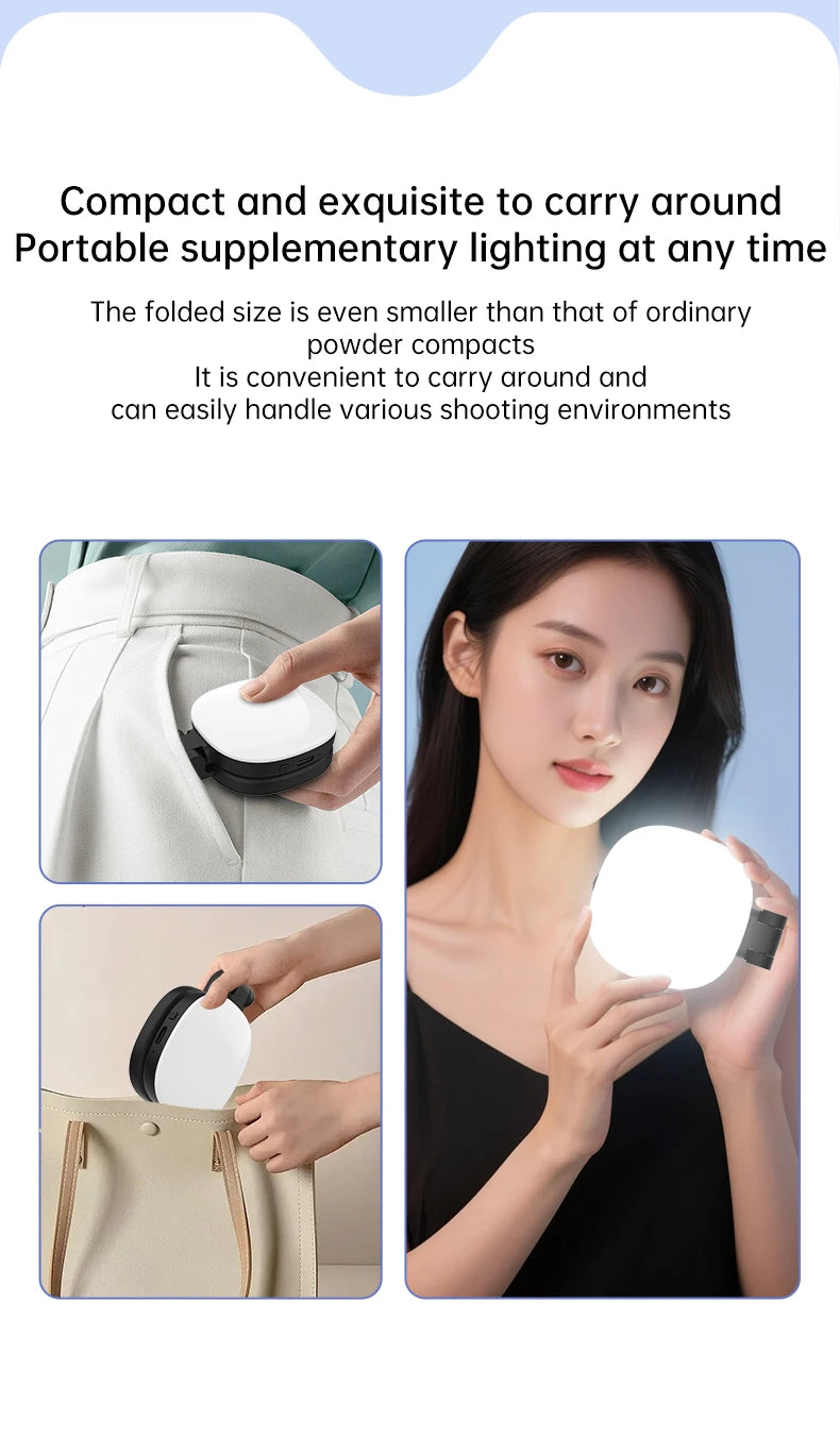 Mini Magnetic Selfie Mirror Led Light dual-colour adjustable reversible fill light bracket