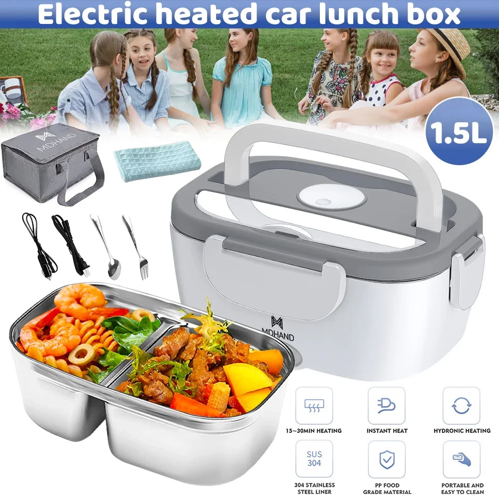1.5L 65W Portable Electric Lunch Box for Car Or Home -  Stainless Steel Liner with Cloth