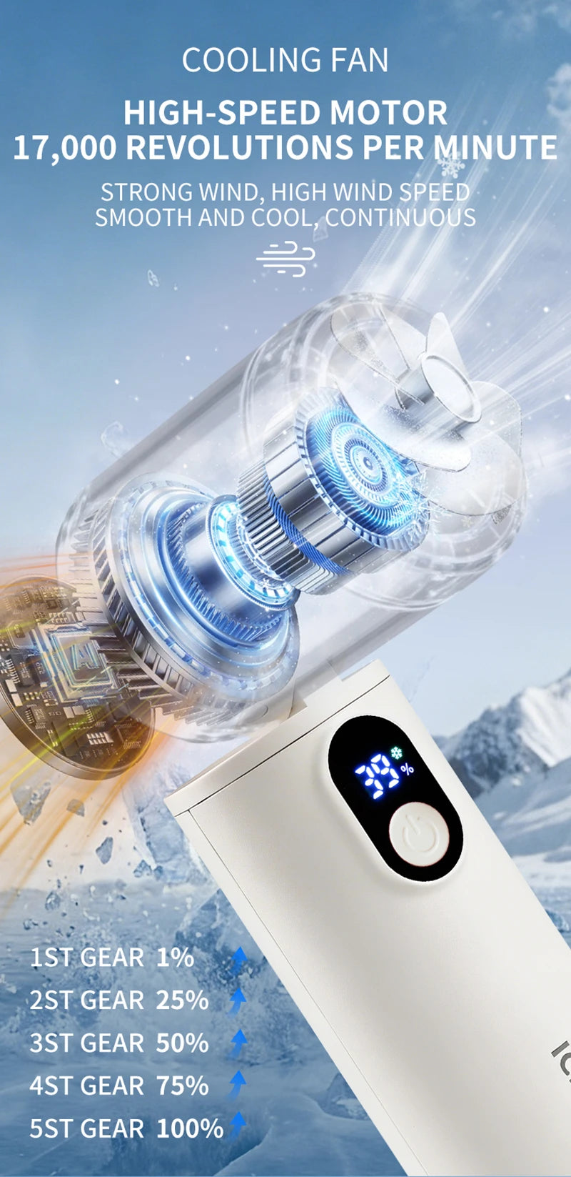 Lenovo Foldable Handheld Fan High Speed Turbine Ice Cooling 100 Gears USB rechargeable