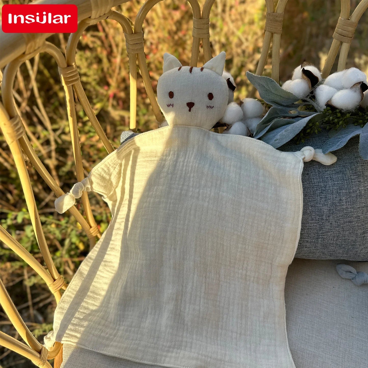 Soft Cotton Baby Bib Stuffed Cat Doll Newborn Towel Blanket