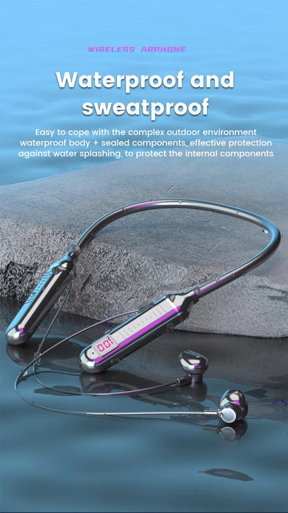 Wireless Earphones 5.3 Neckband LED Display Headphones  Waterproof Magnetic Earbuds