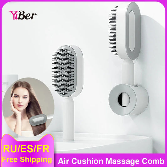 Upgraded Press-Type Self Cleaning Hair Brush Air Cushion Comb Ladies LongHair 3D Central Airbag Massage Comb Household Hairbrush