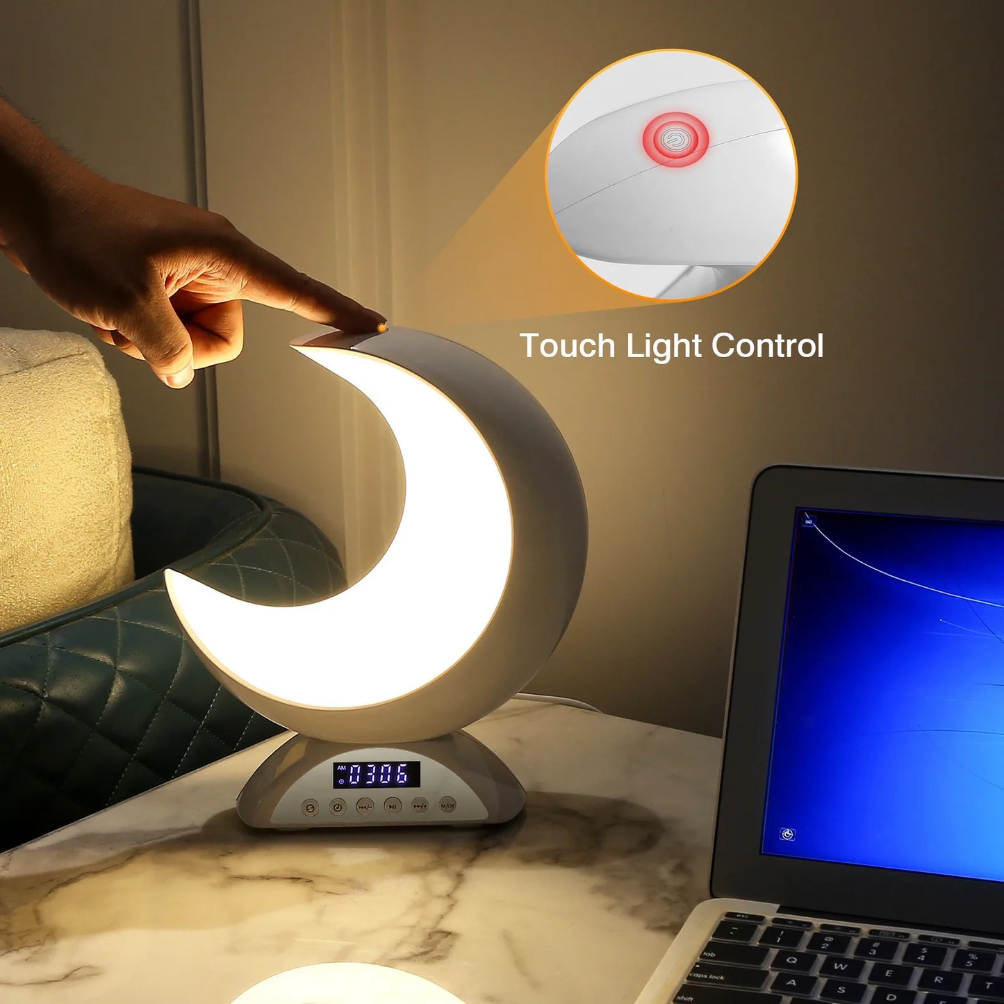 Cute Moon Mood Light Touch Dimming with Clock RGB Color Changing Light Bluetooth Speaker Music Playback  Bedroom Night Light