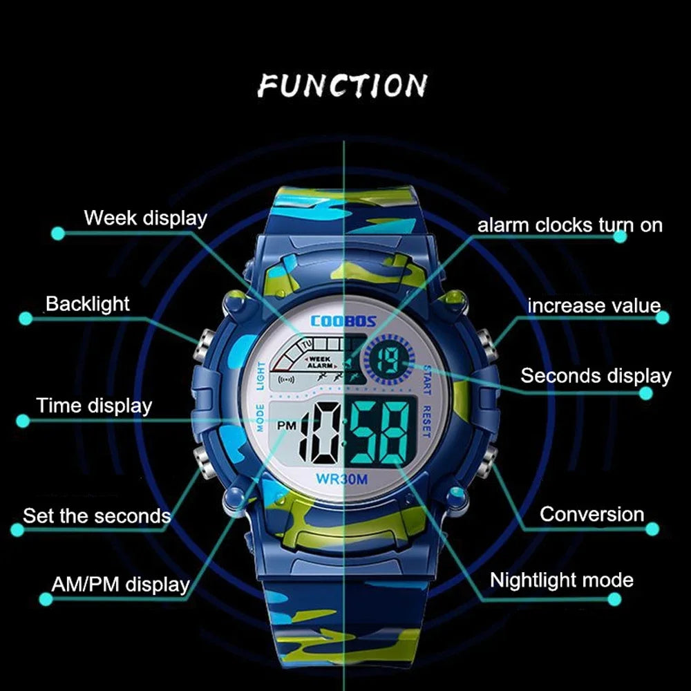 Digital LED Luminous Waterproof Watch for Kids Multi-function