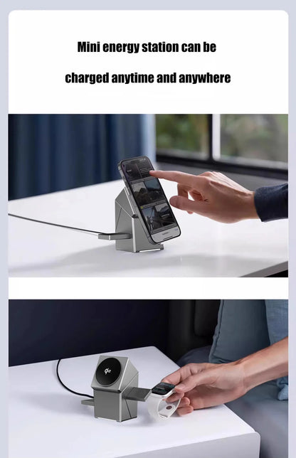 3 in 1 Cube Wireless Charger Auto Rotation Magnetic 15W Wireless Charging Station for IPhone 16 15 14 13 12 iWatch Airpods