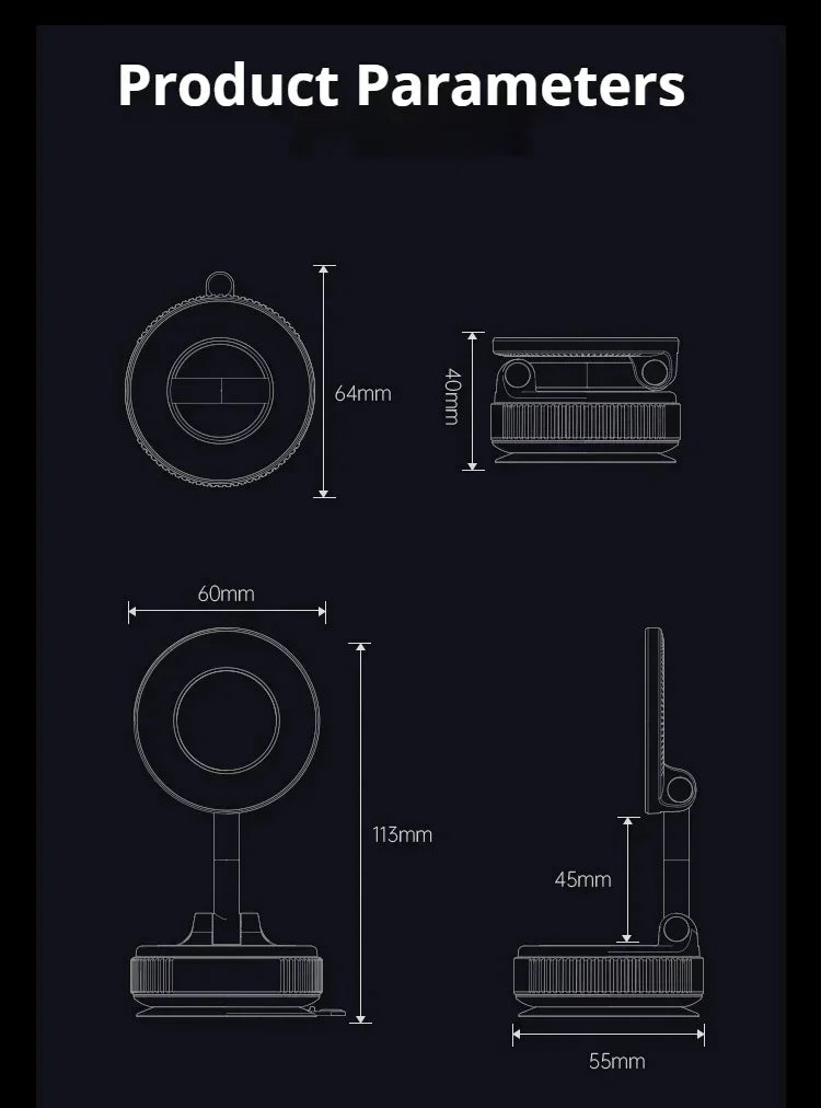 Vacuum Strong Magnetic Phone Holder Foldable Design 360° Adjustable Vacuum Car Mount For Cell Phone For phone Live Stream New