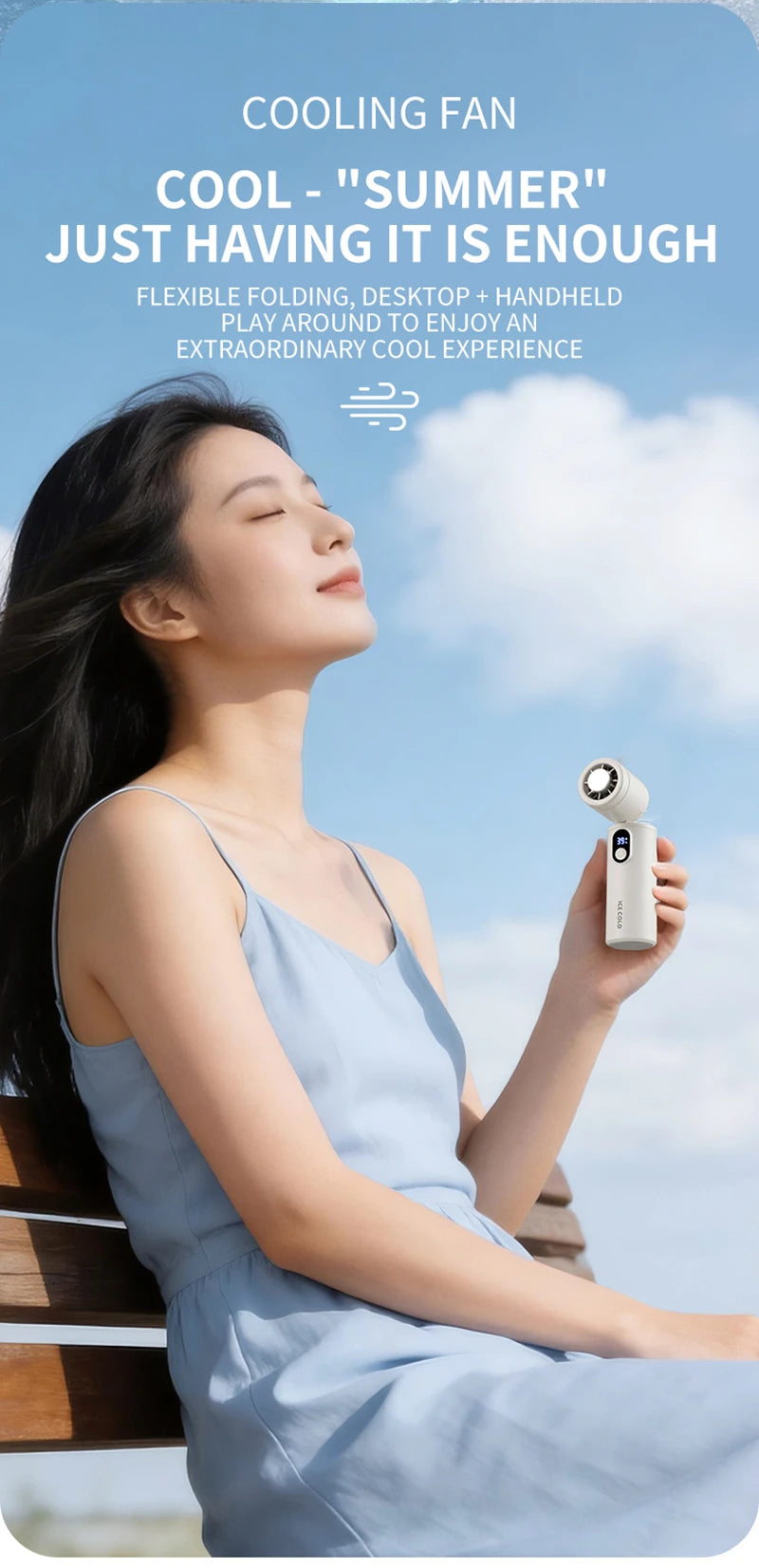 Lenovo Foldable Handheld Fan High Speed Turbine Ice Cooling 100 Gears USB rechargeable