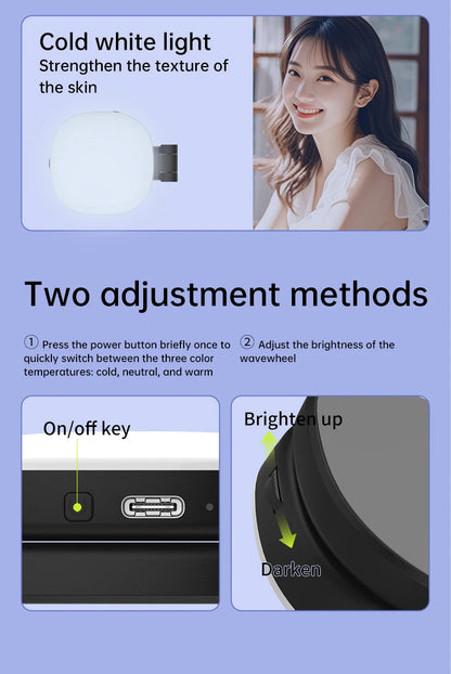 Mini Magnetic Selfie Mirror Led Light dual-colour adjustable reversible fill light bracket
