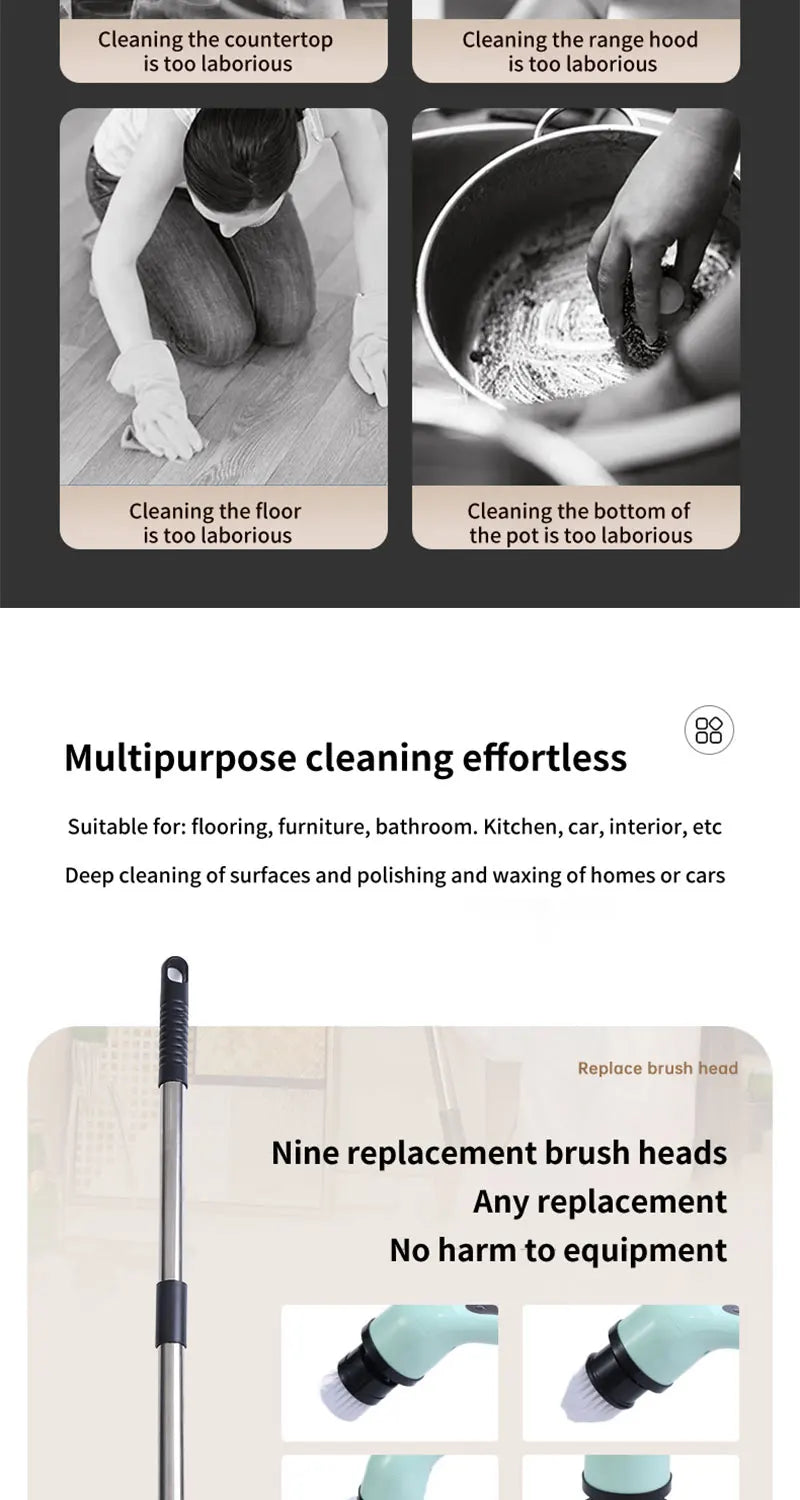 9-in-1 Electric Cleaning Brush Electric Spin Cleaning Scrubber