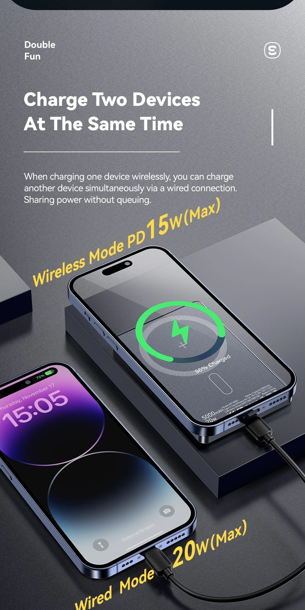 Essager  ultra Thin Wireless Magnetic External Battery 20W 5000mAh Fast Charging For iPhone 17 16 15 14