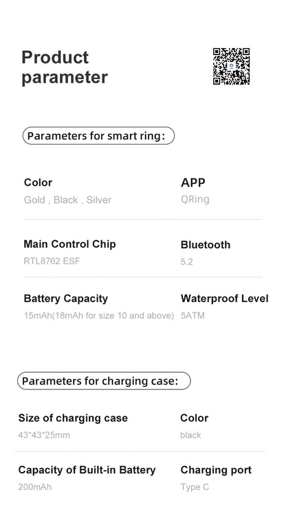 Smart Ring Men Women with Charging Case ,Heart Rate Blood Oxygen,Skin Temperature Monitor