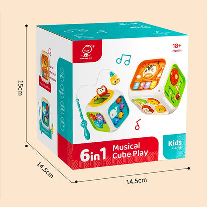 6 In 1 Activity Cube For Babies And Toddlers With Music And Light - Montessori Shape Sorter Learning Toy 1-3