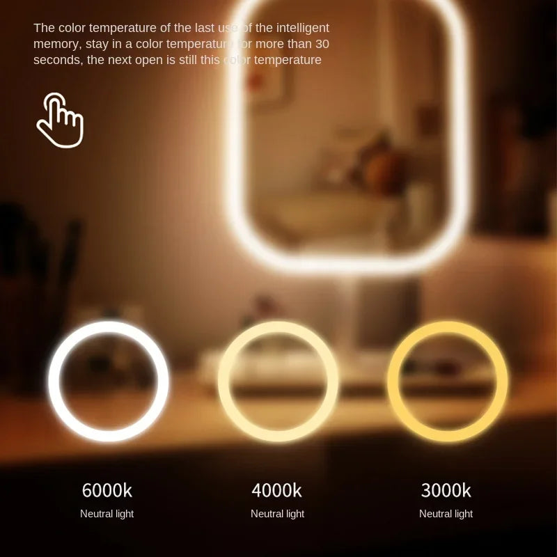 Small Unique Designer Vanity Mirror Three Colors LED Light Makeup Mirror Touch Control