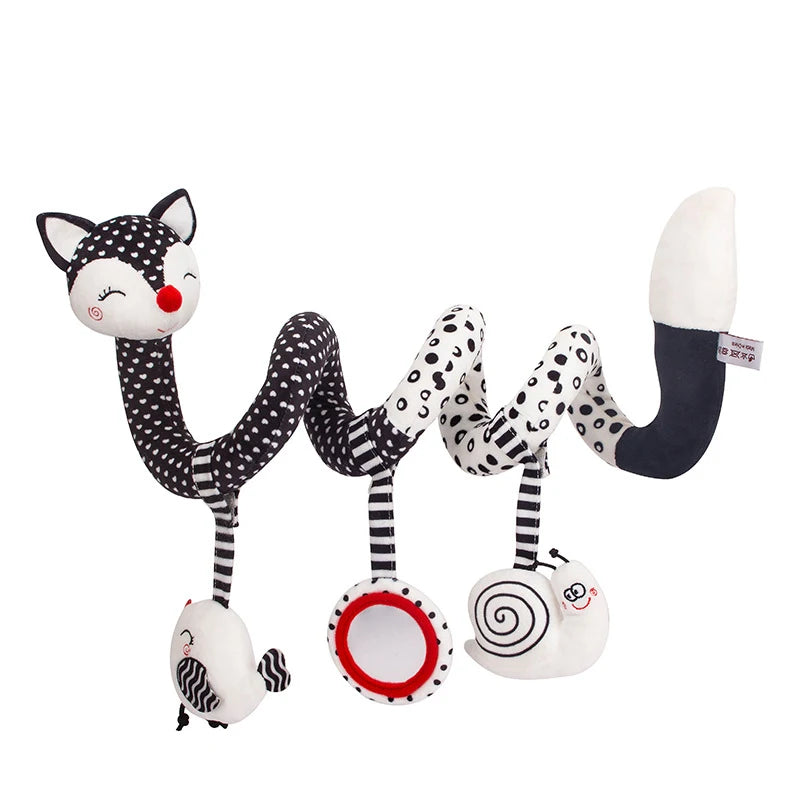 Newborns Spiral Hanging Activity Stroller Toy Baby Carseat Toy Black & White Lion Koala Rattle  for Crib Mobile Sensory Toy Gift