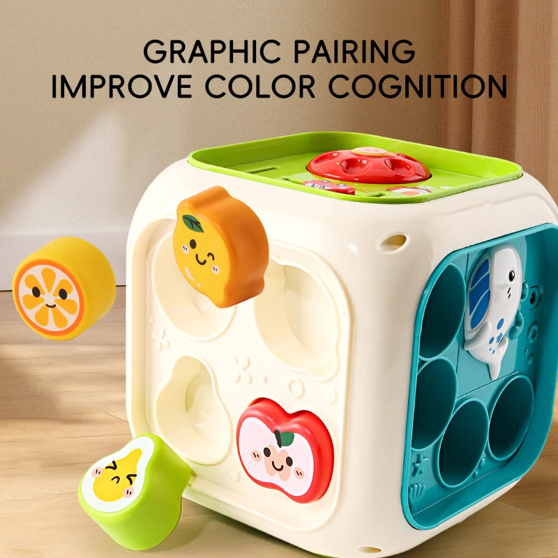 6 In 1 Activity Cube For Babies And Toddlers With Music And Light - Montessori Shape Sorter Learning Toy 1-3