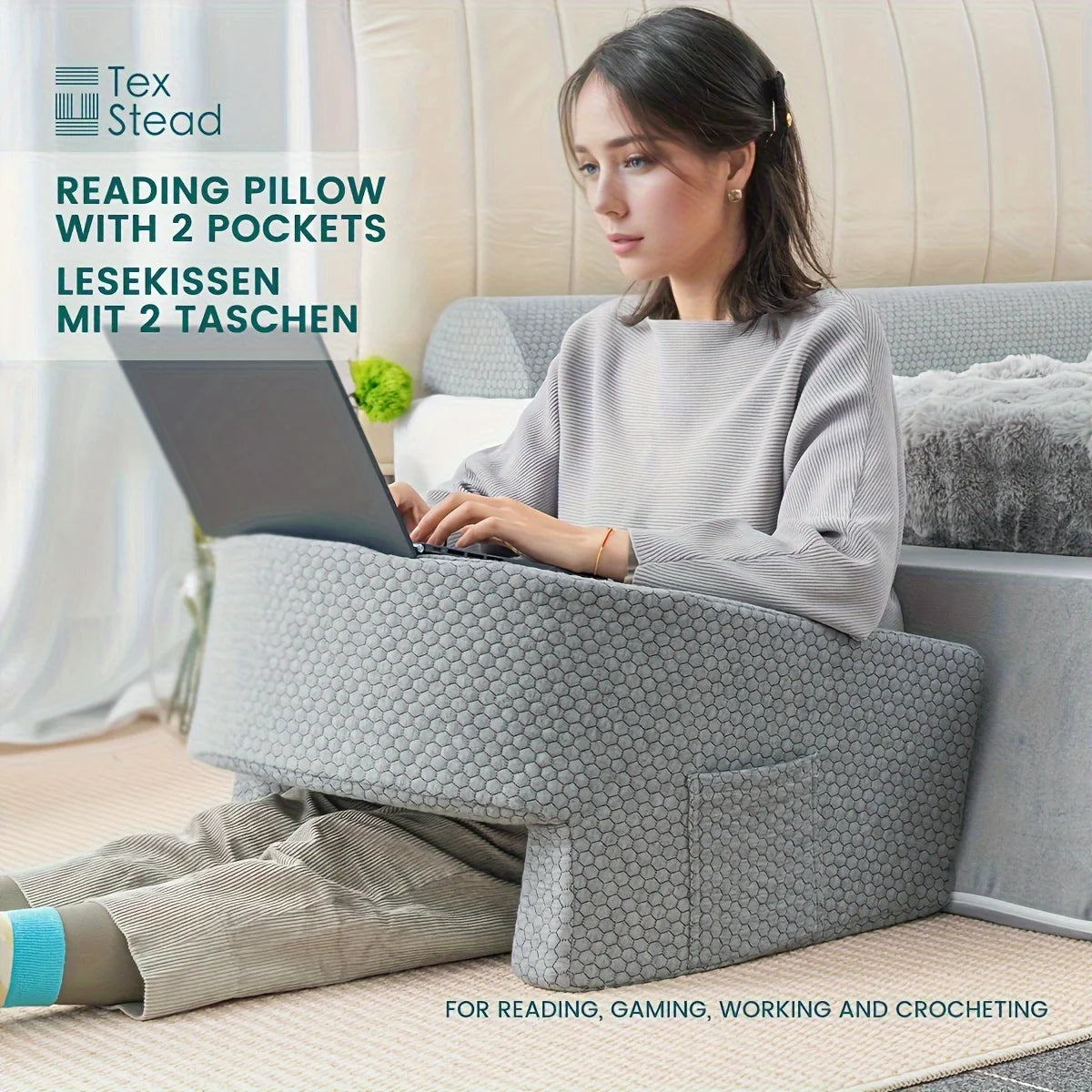 Large Reading Pillow, Memory Foam Bed Rest Pillow for Reading, laptop