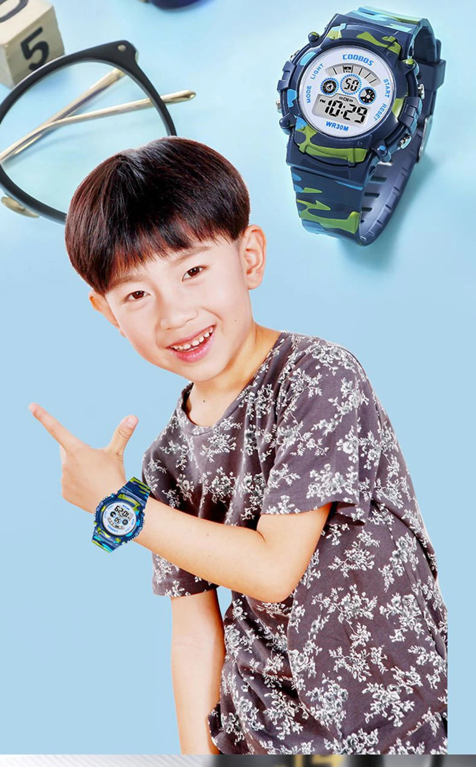 Digital LED Luminous Waterproof Watch for Kids Multi-function