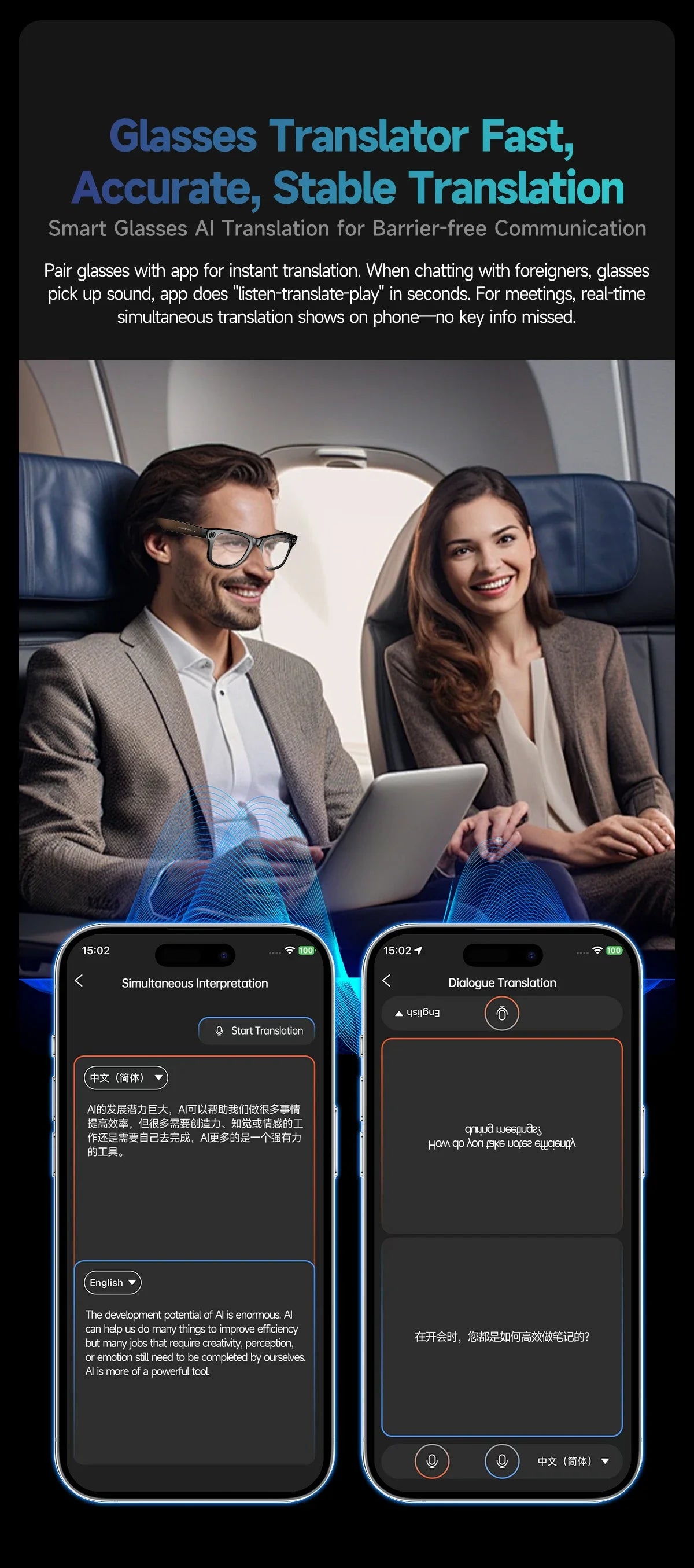 TOP 1 Meta AI Smart Glasses 13MP Camera Video Recording 100+ Languages Translation Sunglasses