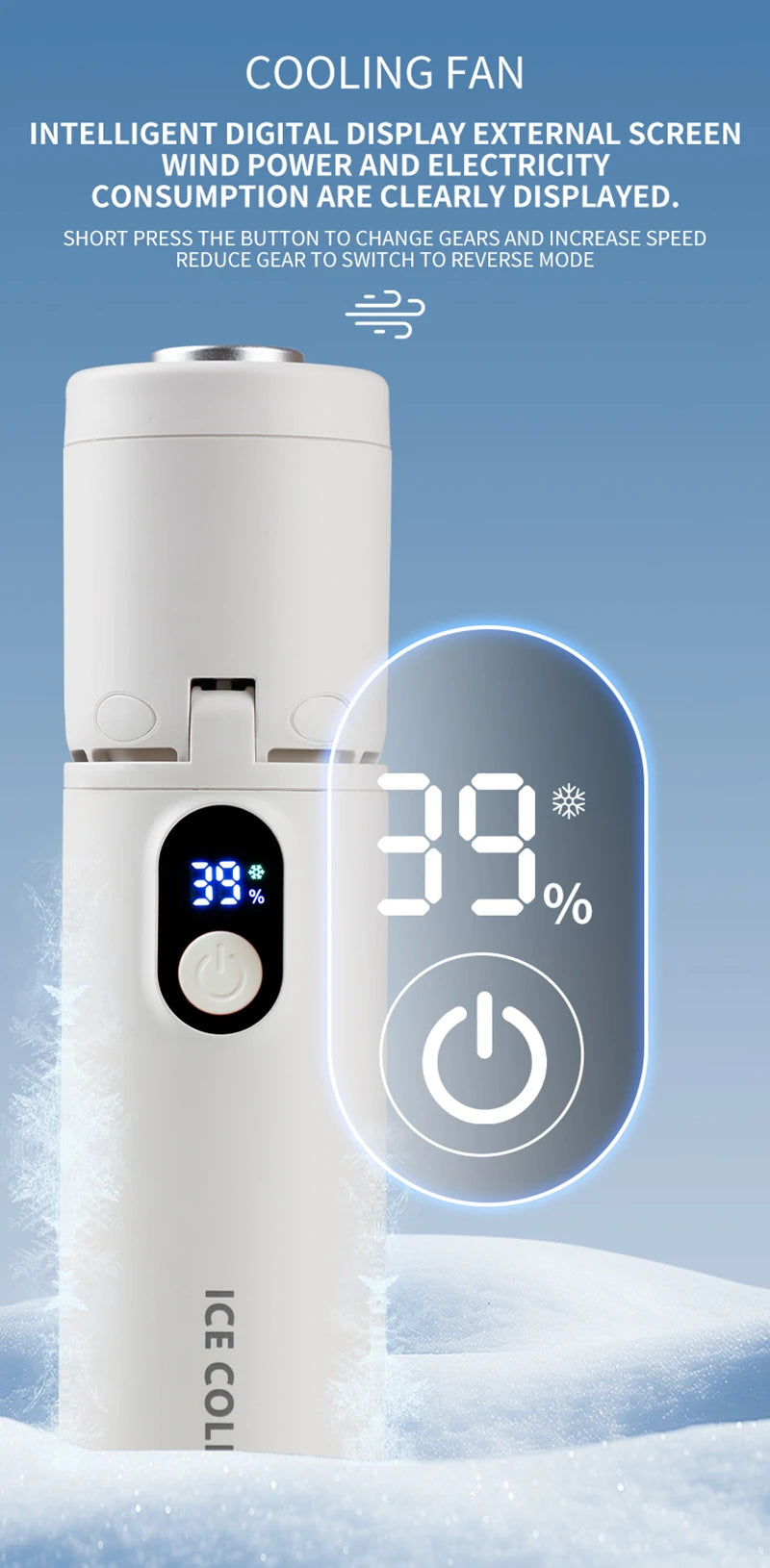 Lenovo Foldable Handheld Fan High Speed Turbine Ice Cooling 100 Gears USB rechargeable