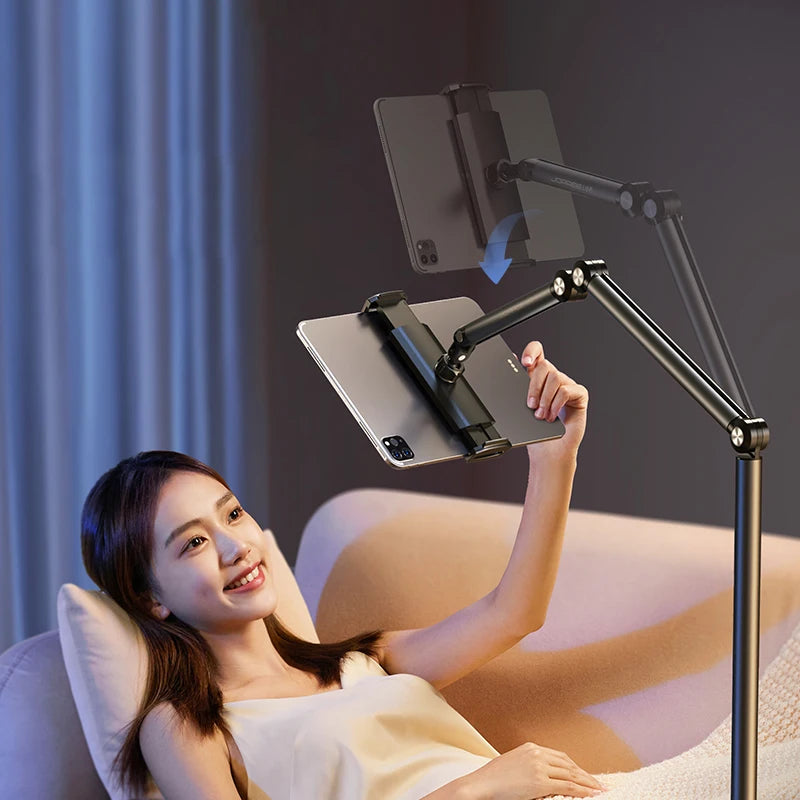 Stand Phone, Tablet Holder Floor Aluminum  Retractable iPad Clip