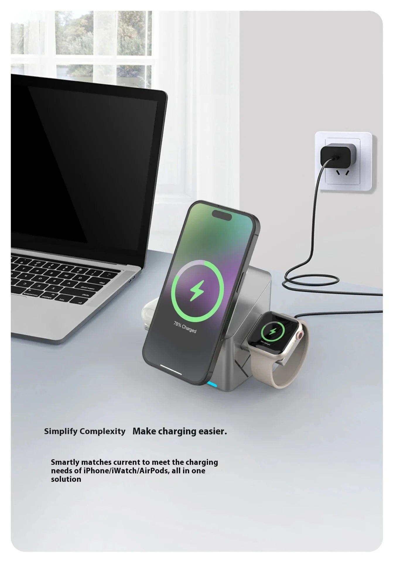 3 in 1 Cube Wireless Charger Auto Rotation Magnetic 15W Wireless Charging Station for IPhone 16 15 14 13 12 iWatch Airpods