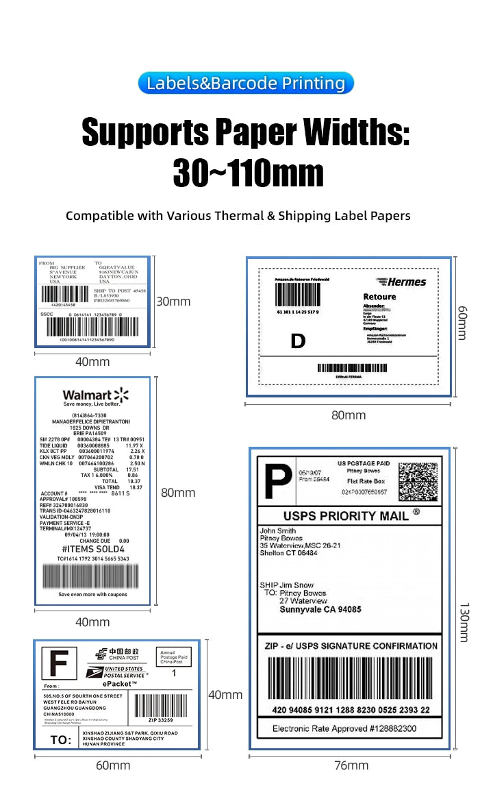 4 inch Bluetooth thermal printer for 30mm-110mm Paper label printer