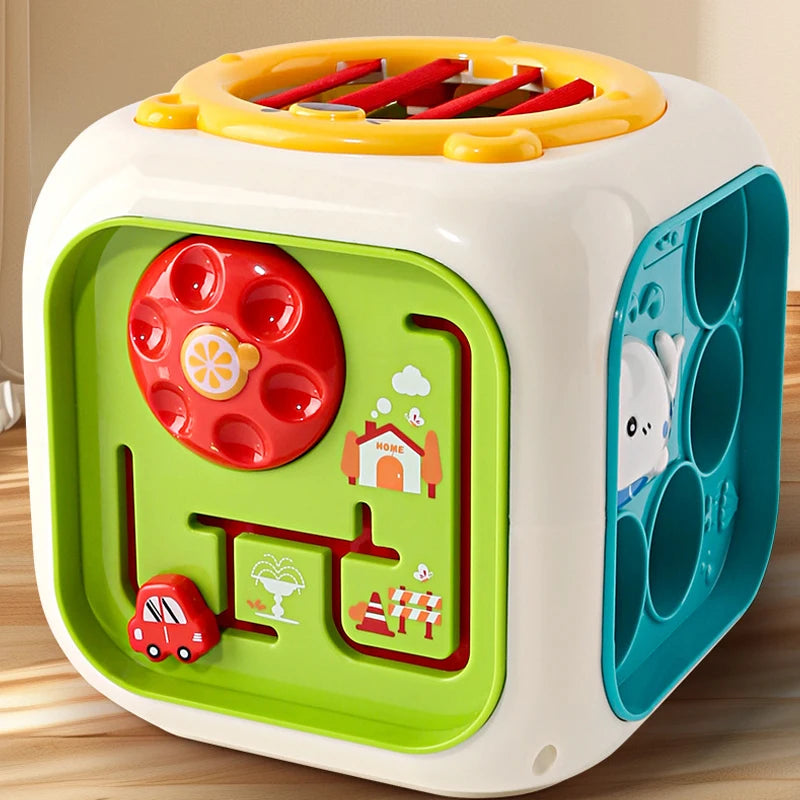 6 In 1 Activity Cube For Babies And Toddlers With Music And Light - Montessori Shape Sorter Learning Toy 1-3