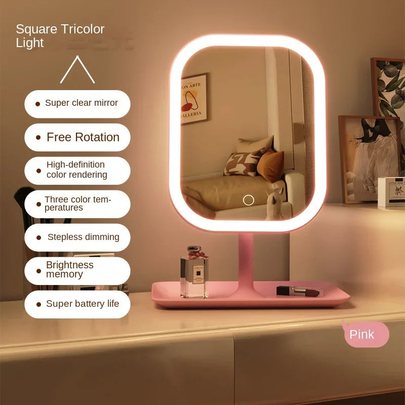 Small Unique Designer Vanity Mirror Three Colors LED Light Makeup Mirror Touch Control
